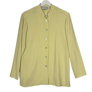 Saks Fifth Avenue Folio Collection Silk Blouse Honeydew Yellow Mandarin Collar 6